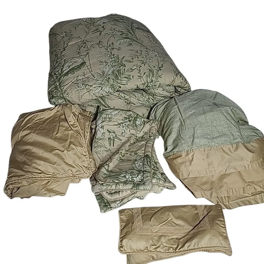 VTG Ralph Lauren KING 8pc Set Grand Isle Green Beige Gold Botanical Toile
